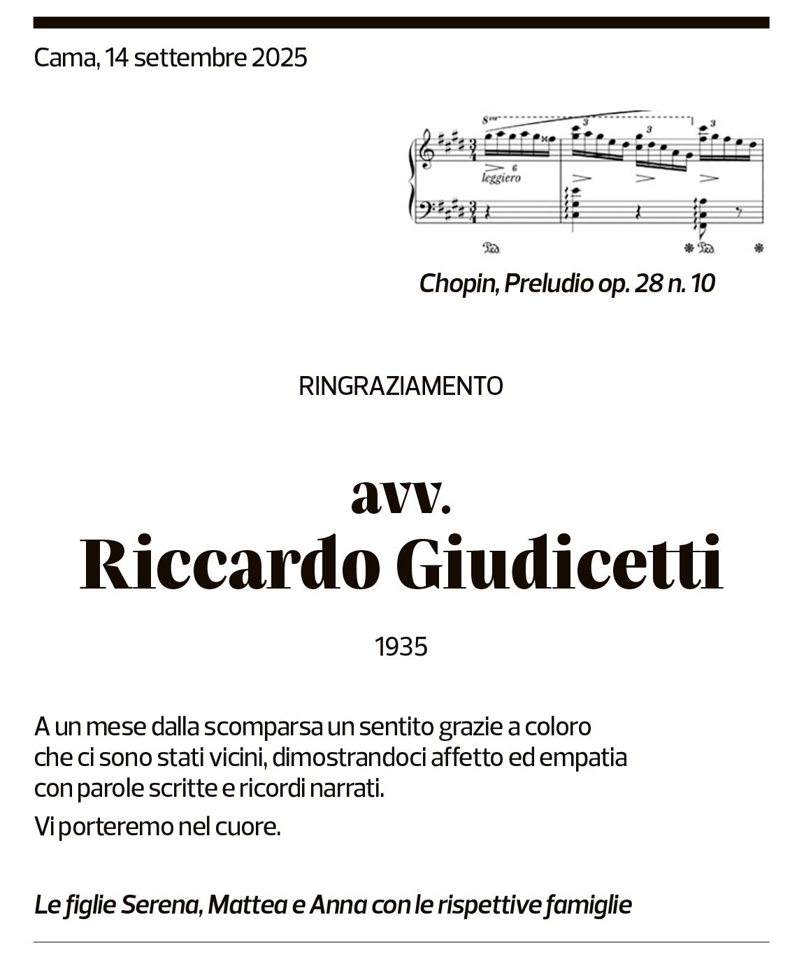 Annuncio funebre Riccardo Giudicetti