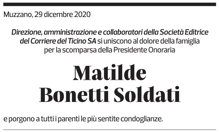 Annuncio funebre Matilde Bonetti Soldati