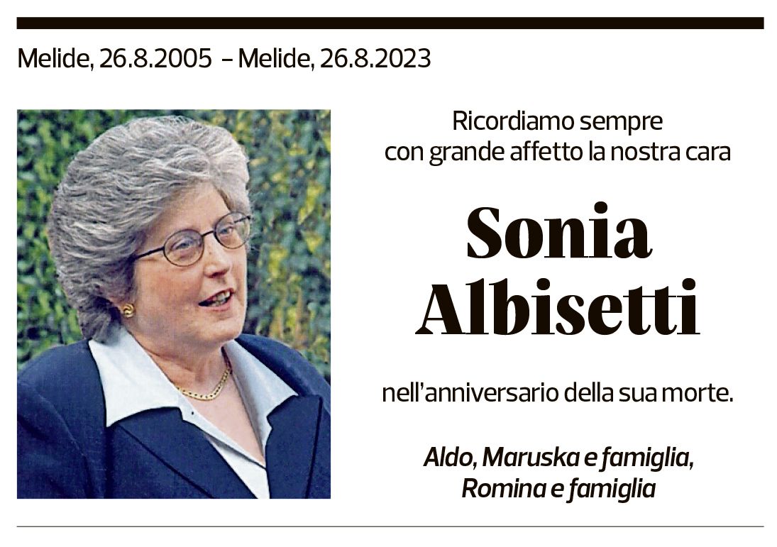 Annuncio funebre Sonia Albisetti