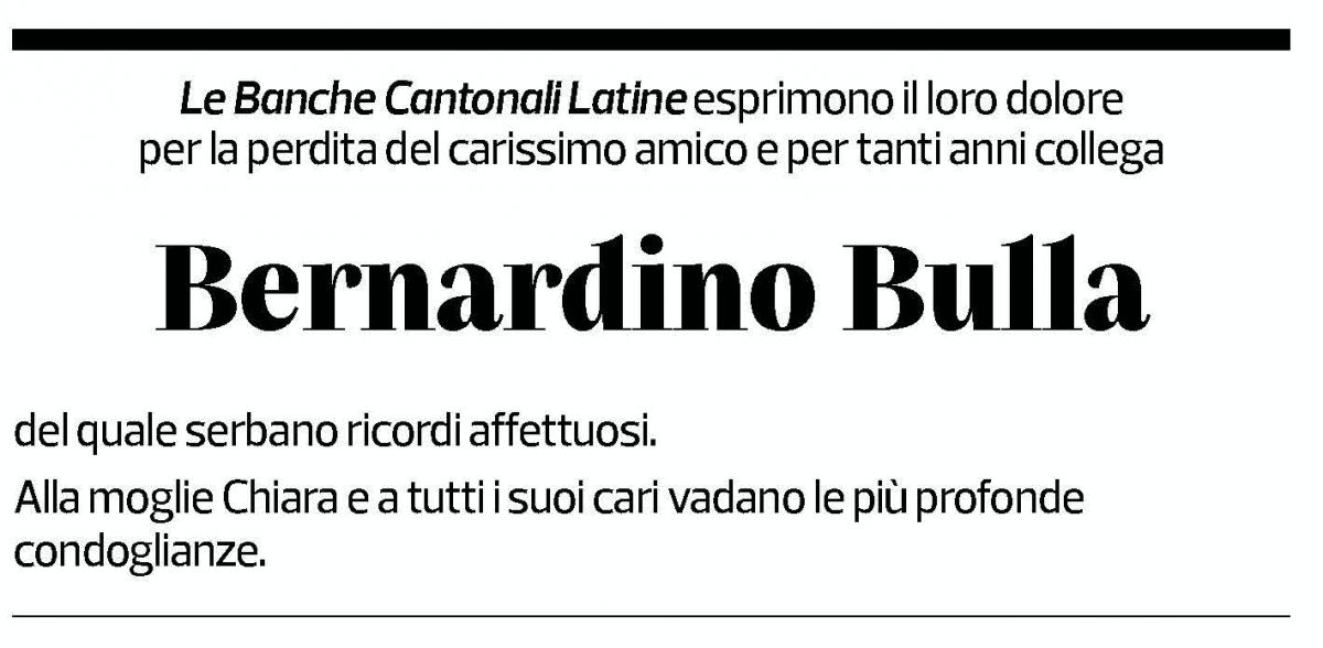Annuncio funebre Bernardino Bulla