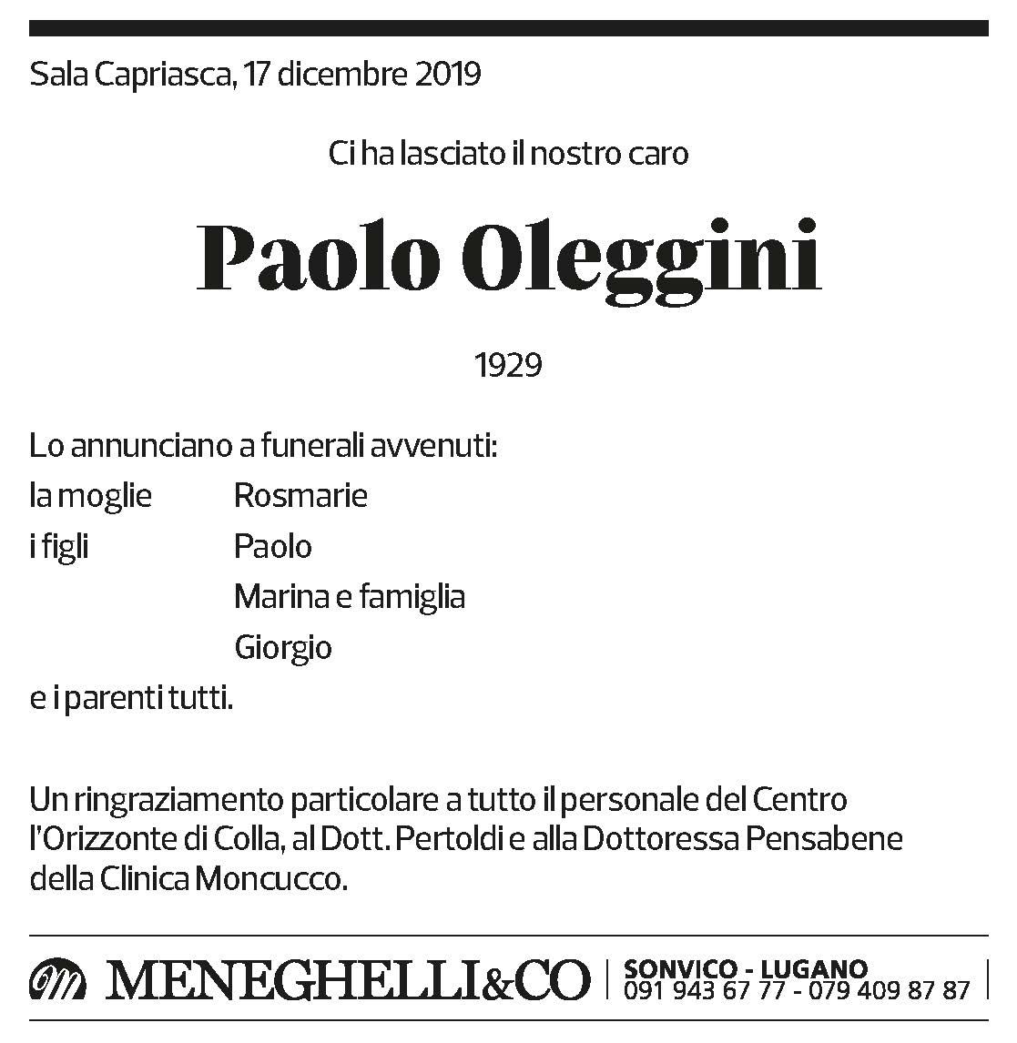 Annuncio funebre Paolo Oleggini