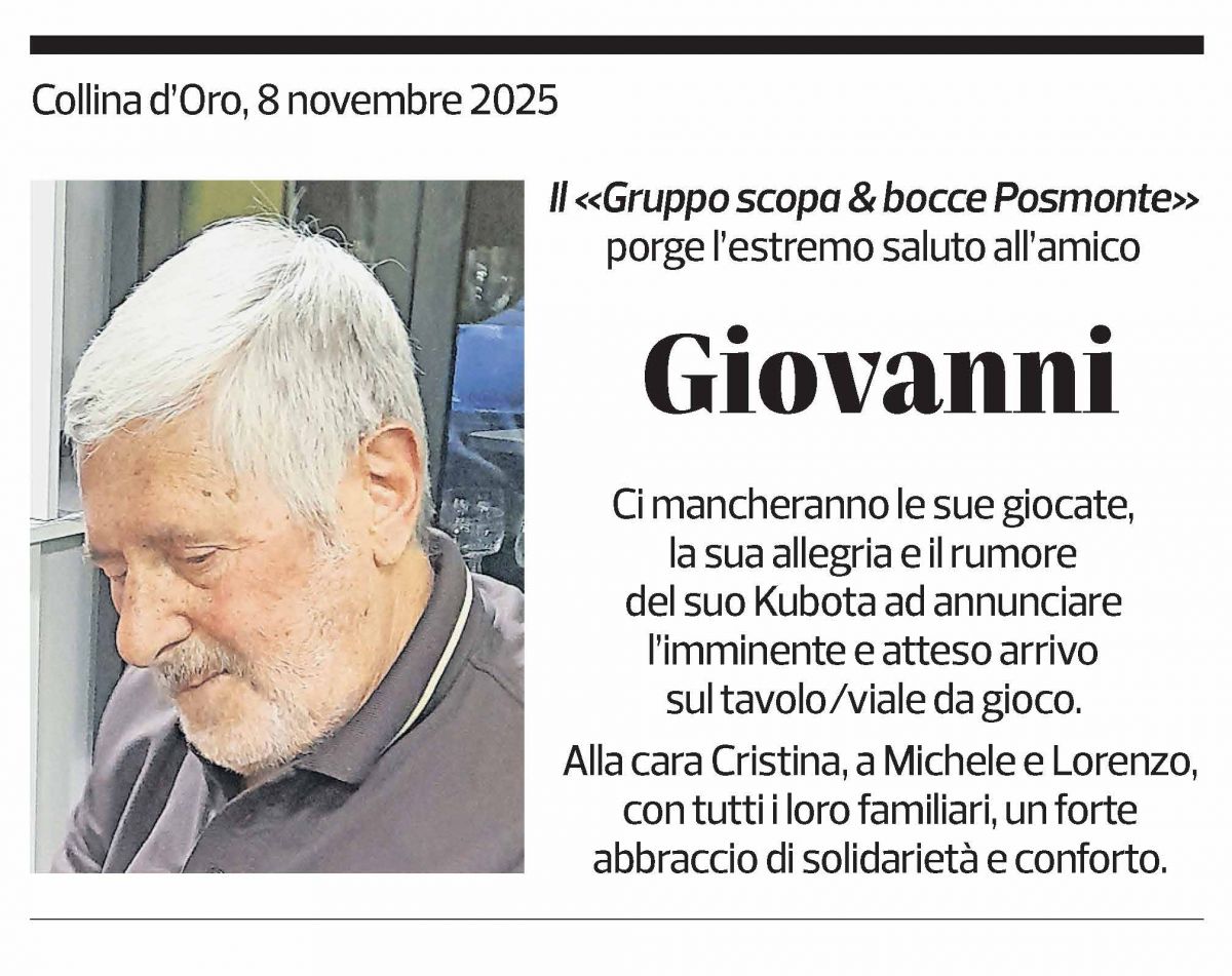 Annuncio funebre Giovanni Balmelli