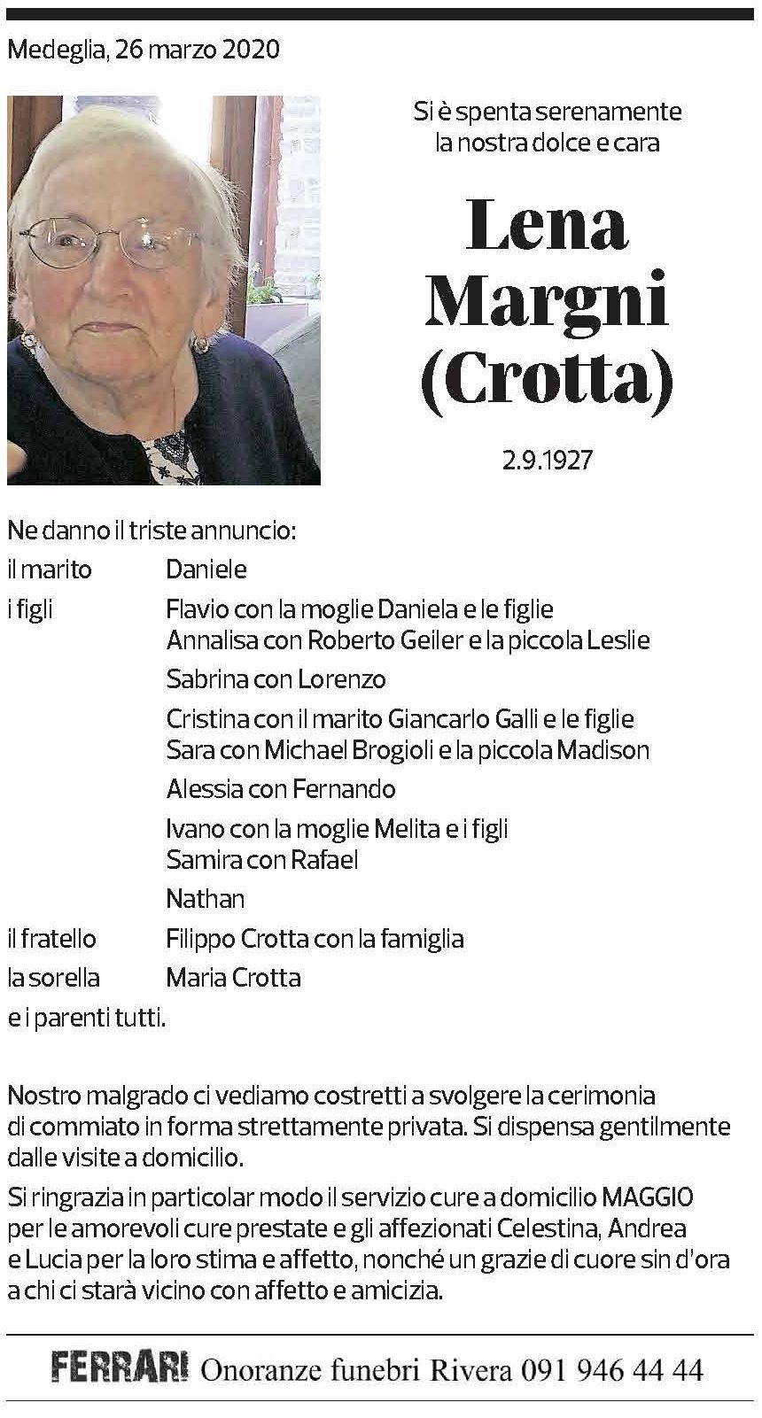 Annuncio funebre Lena Margni (crotta)