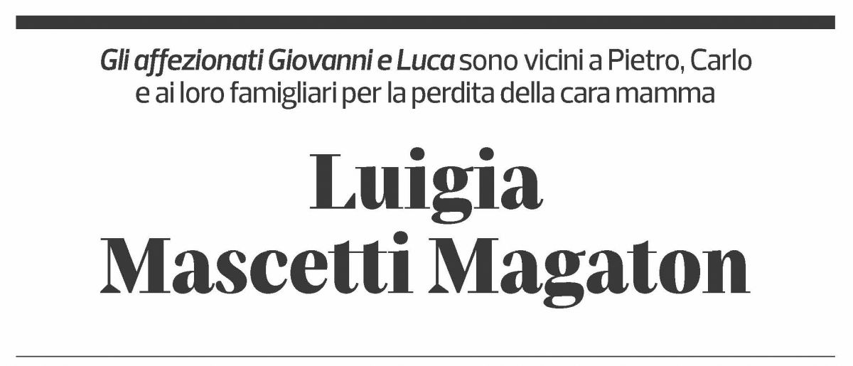 Annuncio funebre Luigia Mascetti Magaton