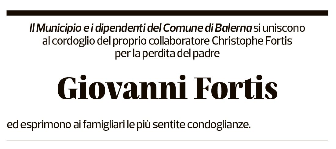 Annuncio funebre Giovanni Fortis