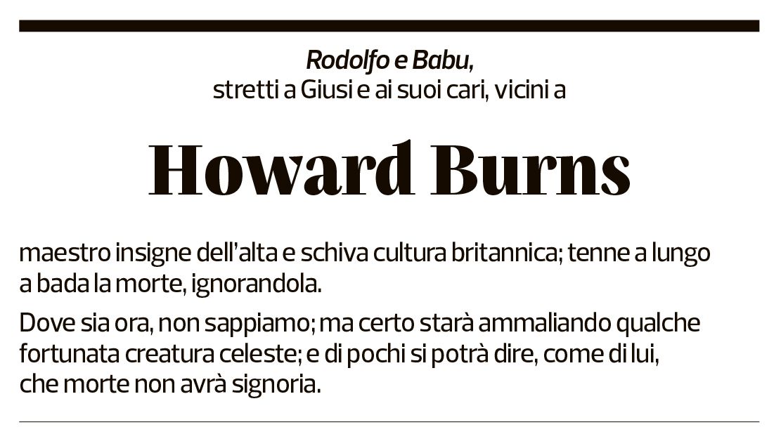 Annuncio funebre Howard Burns