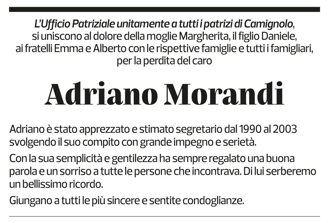 Annuncio funebre Adriano Morandi