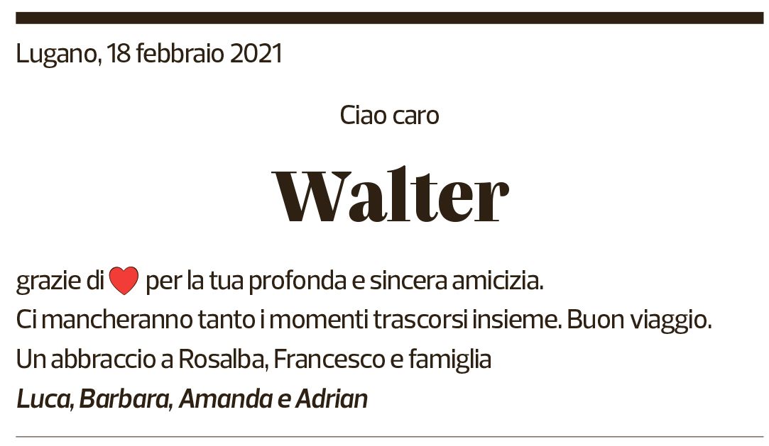 Annuncio funebre Walter Trachsel