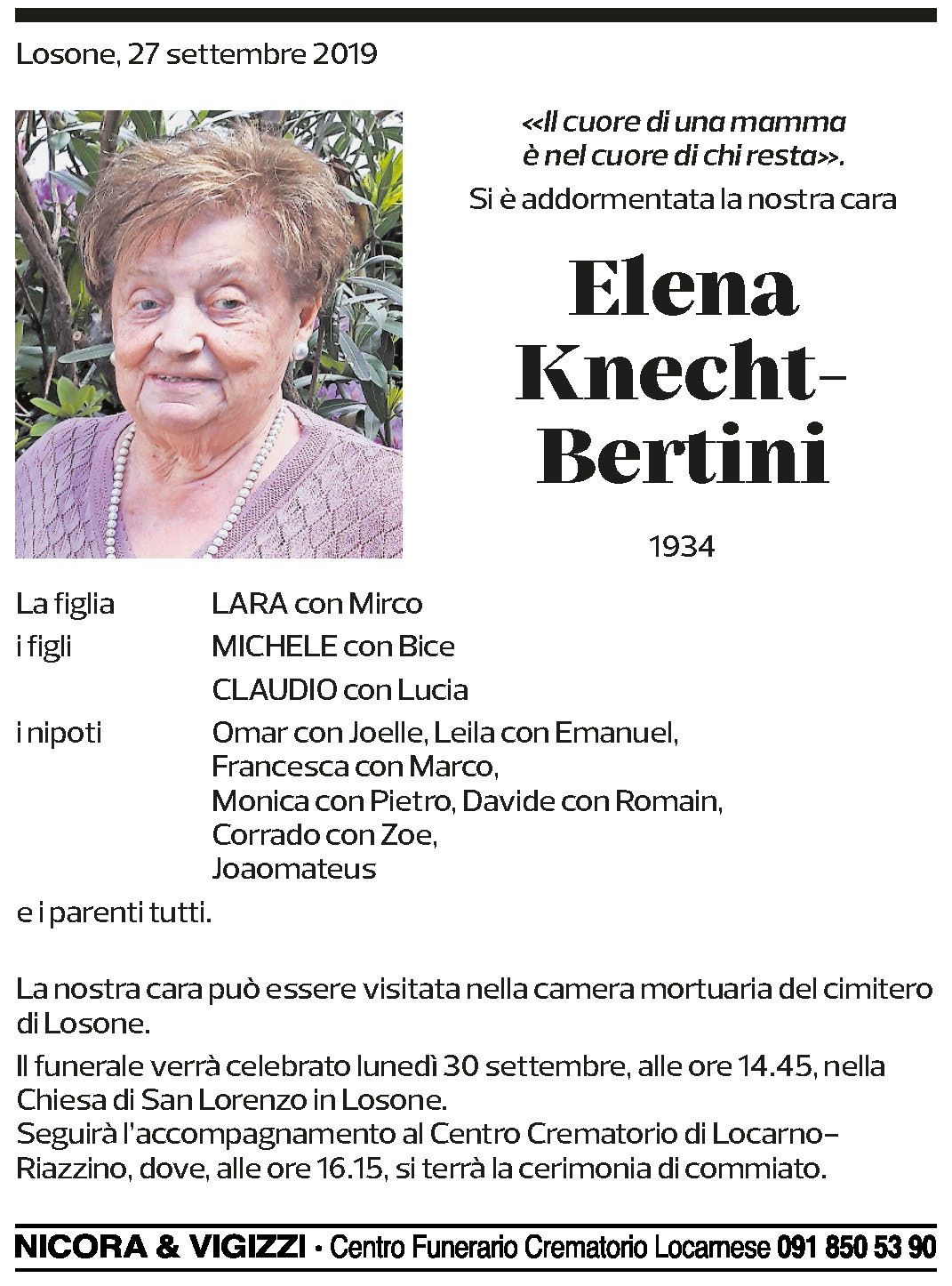 Annuncio funebre Elena Knecht-bertini