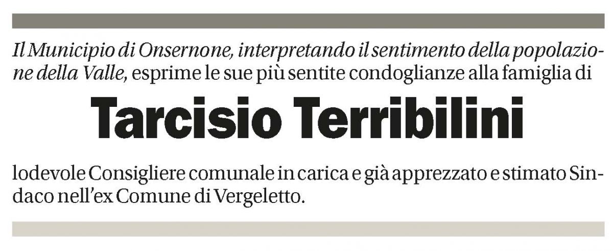 Annuncio funebre Tarcisio Terribilini