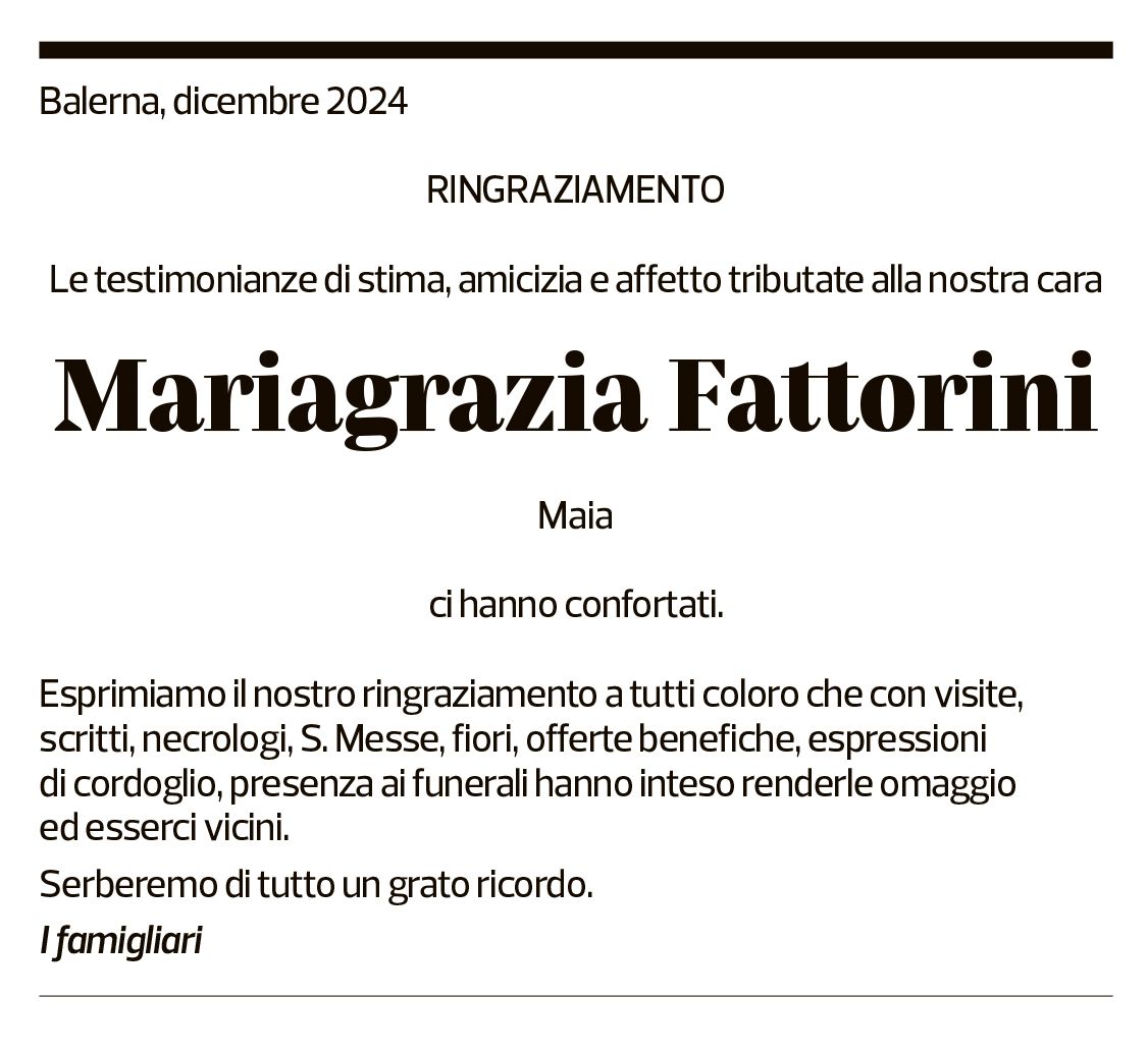 Annuncio funebre Mariagrazia Fattorini