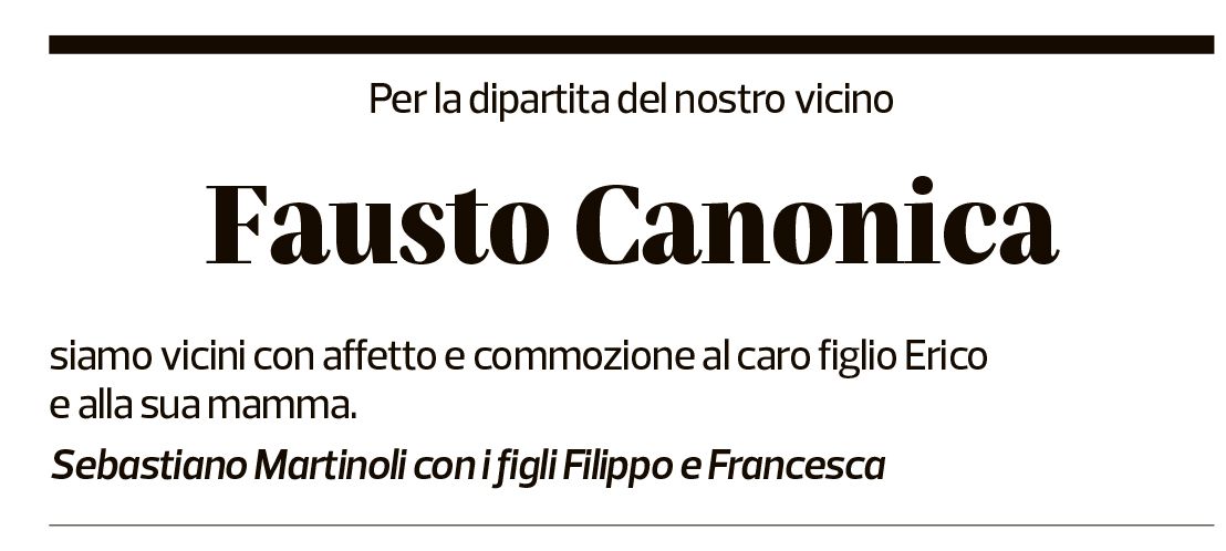 Annuncio funebre Fausto Canonica