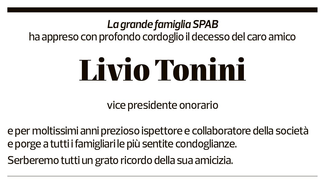 Annuncio funebre Livio Tonini