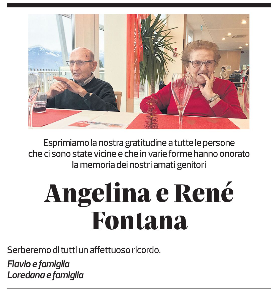 Annuncio funebre Angela René Fontana