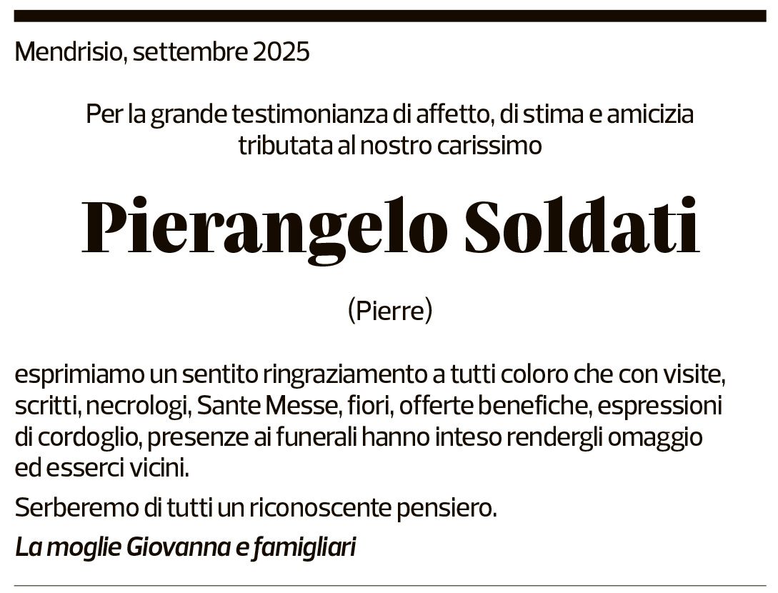 Annuncio funebre Pierangelo Soldati