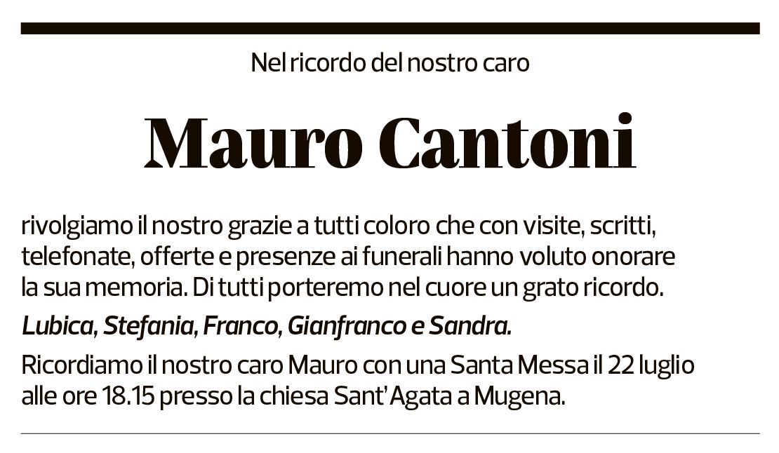 Annuncio funebre Mauro Cantoni