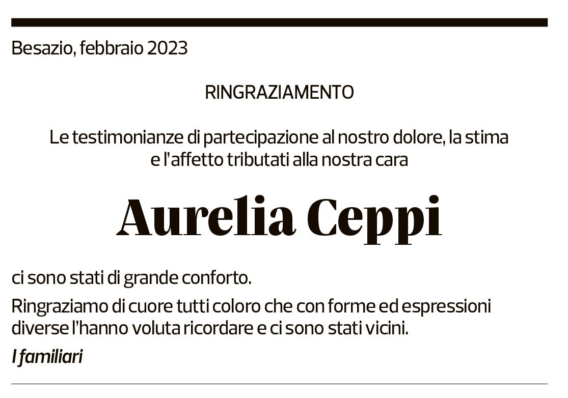 Annuncio funebre Aurelia Ceppi