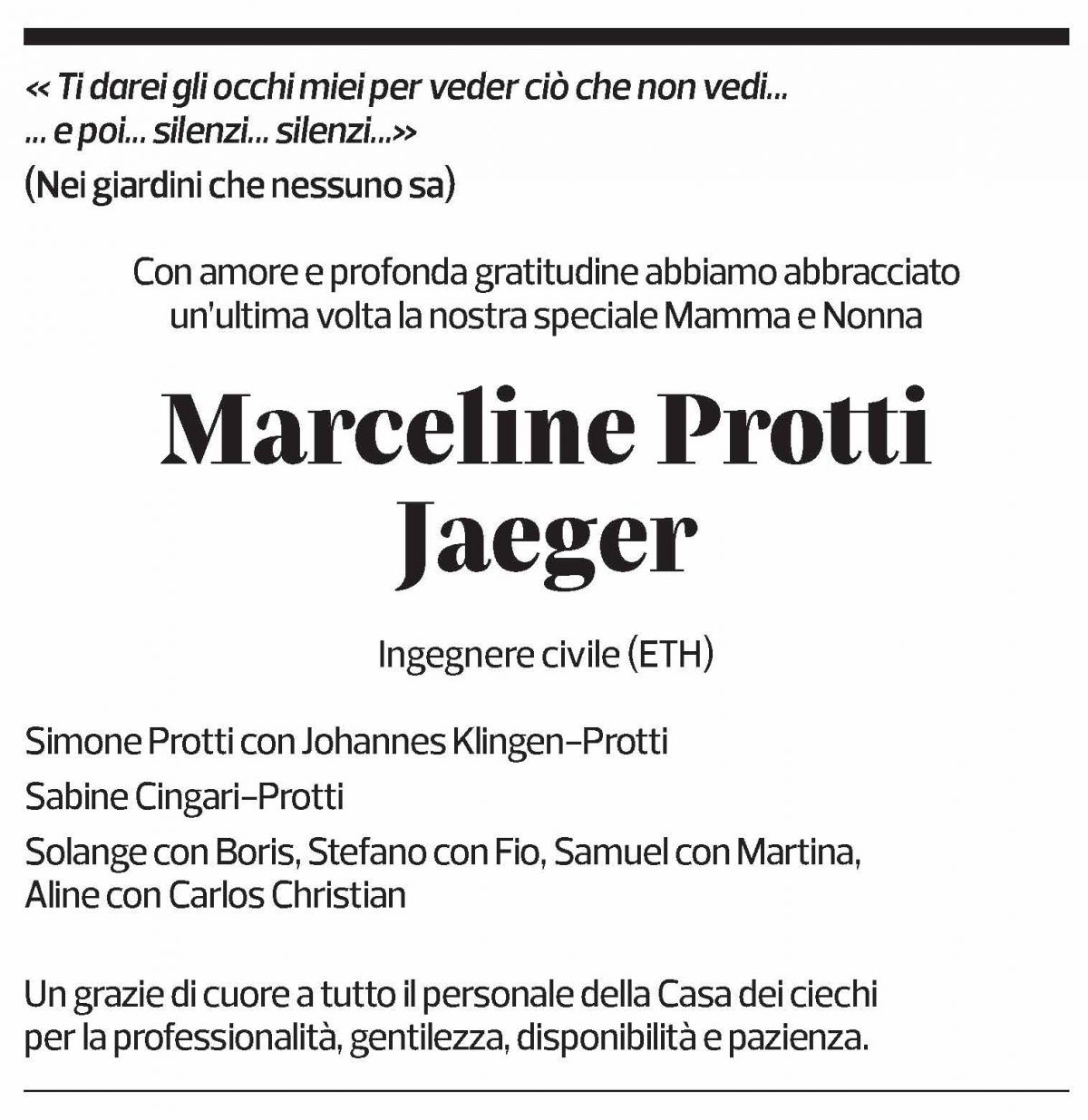 Annuncio funebre Marceline Protti