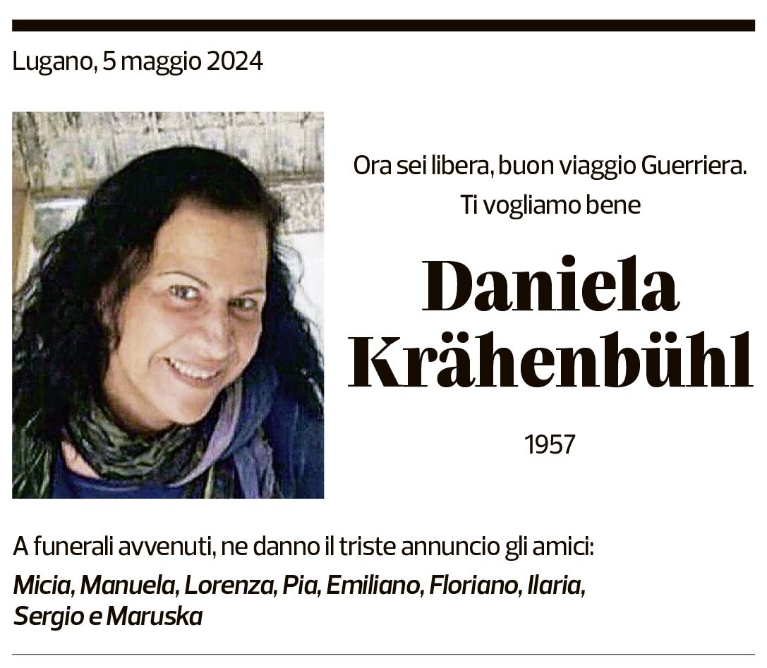 Annuncio funebre Daniela Krähenbühl