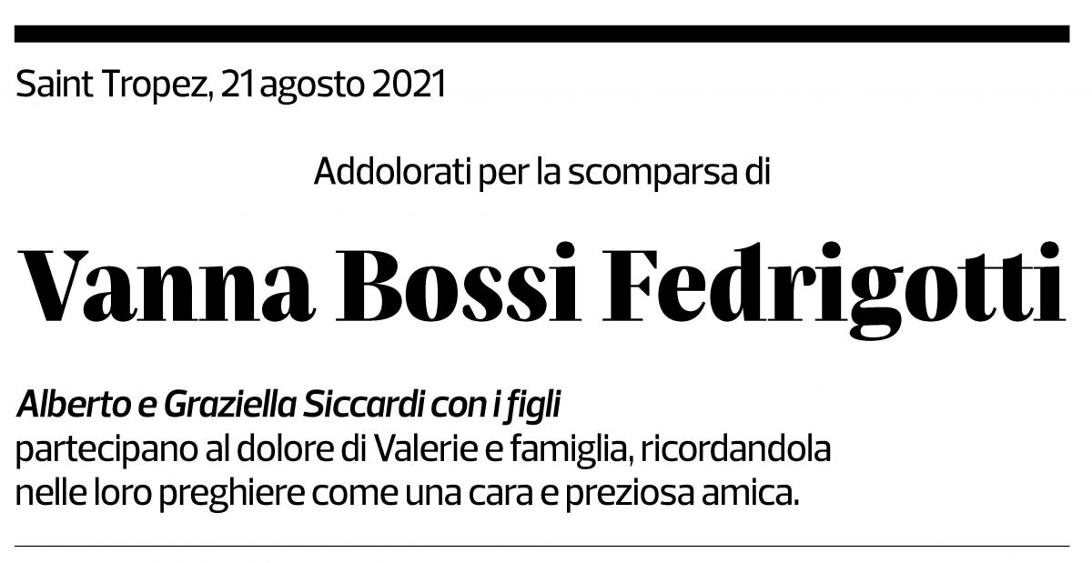 Annuncio funebre Vanna Bossi Fedrigotti