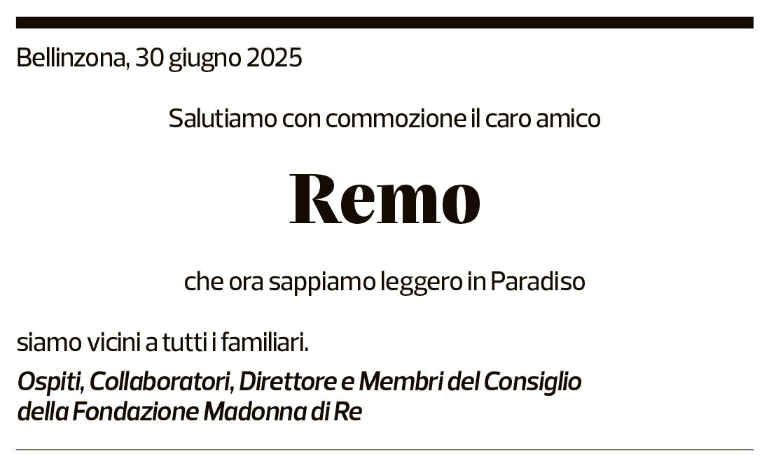 Annuncio funebre Remo Pianezzi