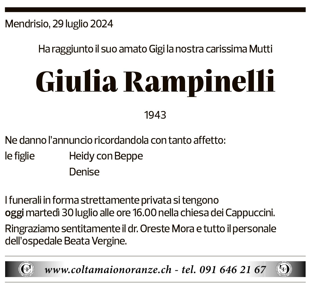 Annuncio funebre Giulia Rampinelli