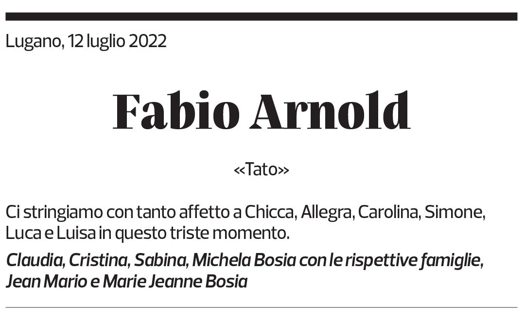 Annuncio funebre Fabio Arnold