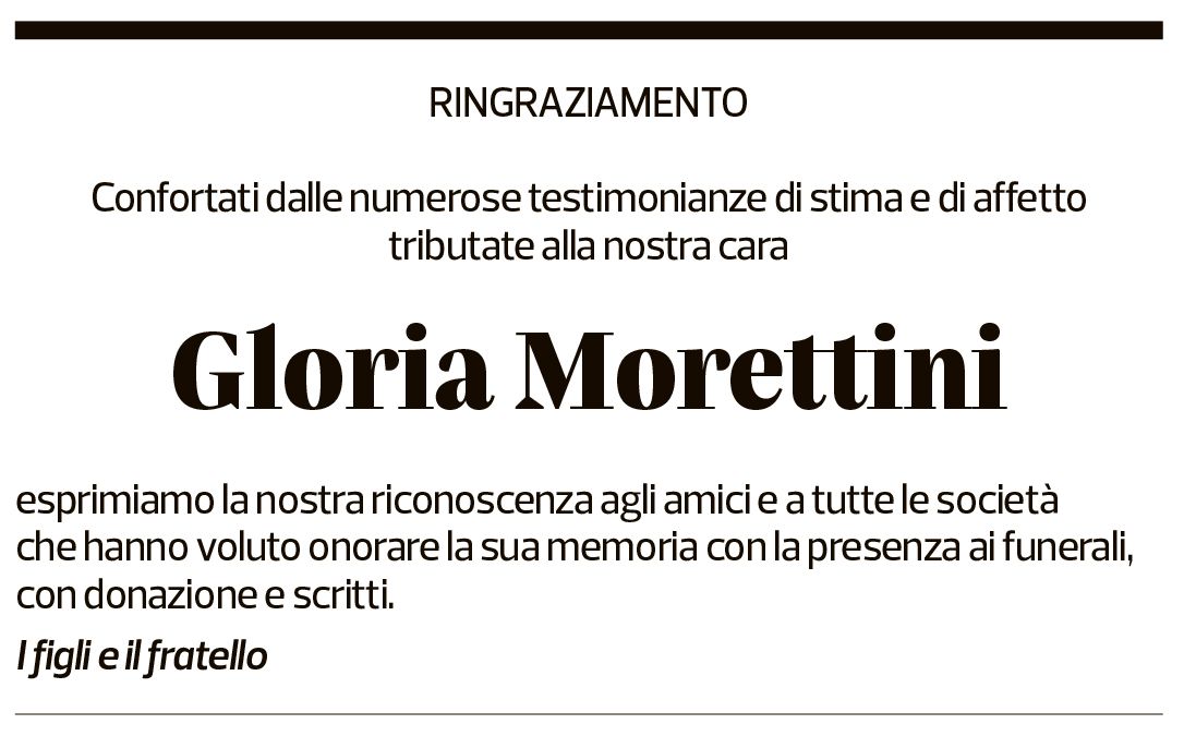 Annuncio funebre Gloria Morettini