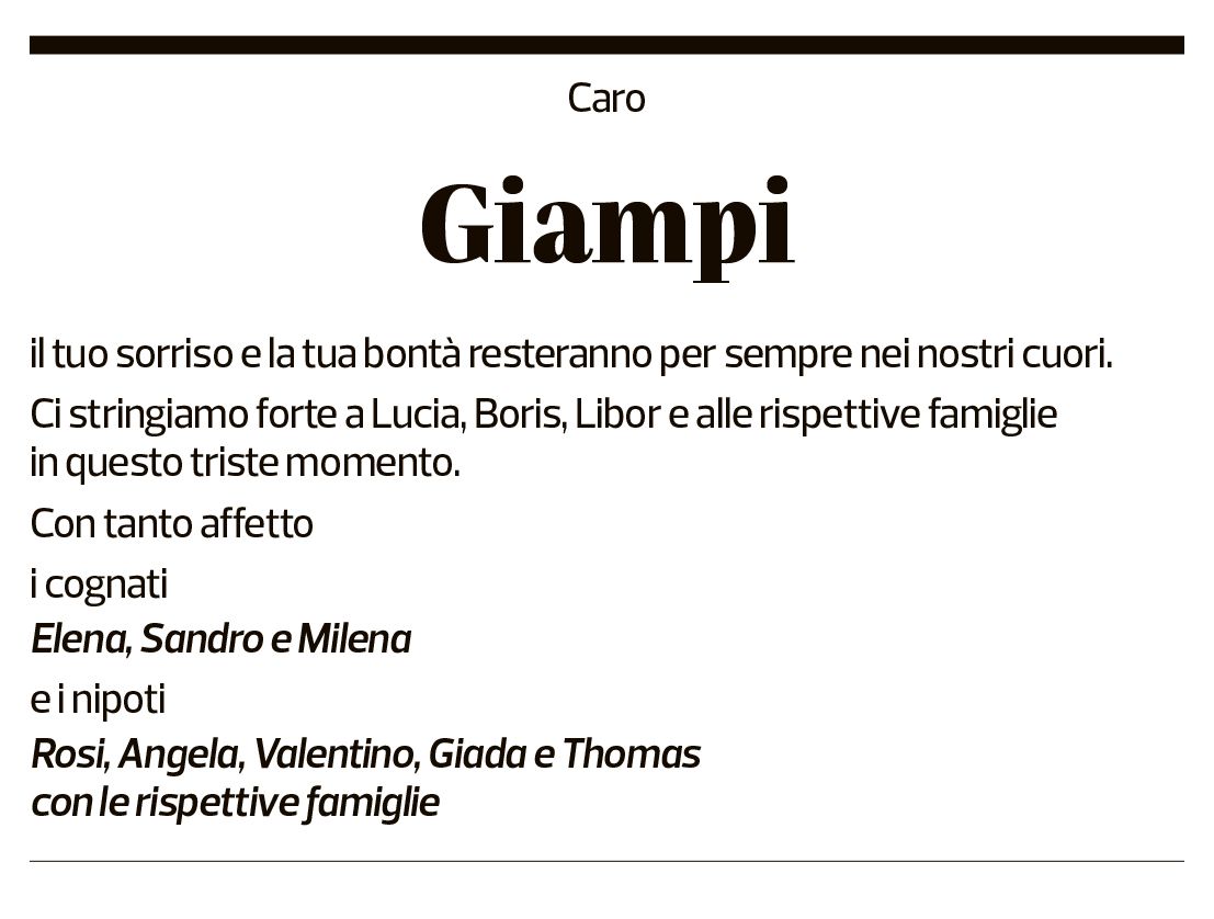 Annuncio funebre Giampiero Cambrosio