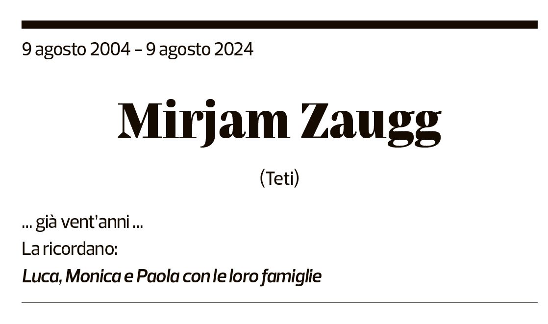 Annuncio funebre Mirjam Zaugg