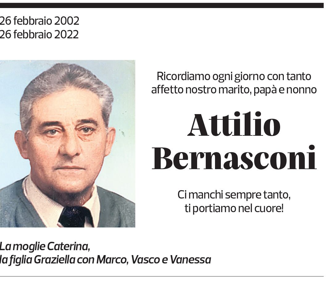 Annuncio funebre Attilio Bernasconi