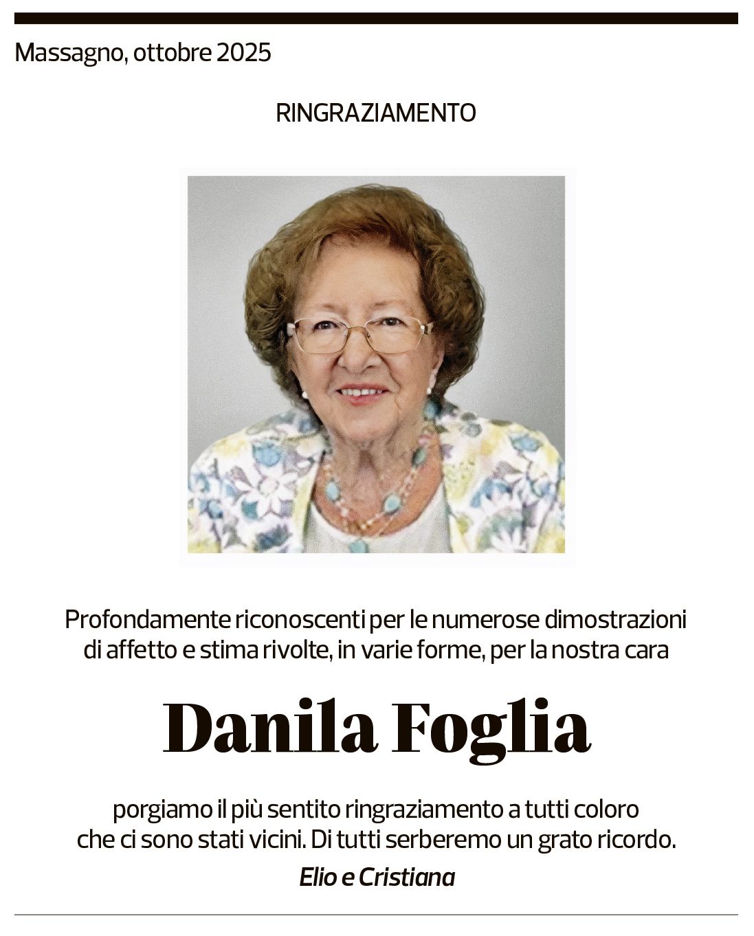 Annuncio funebre Danila Foglia