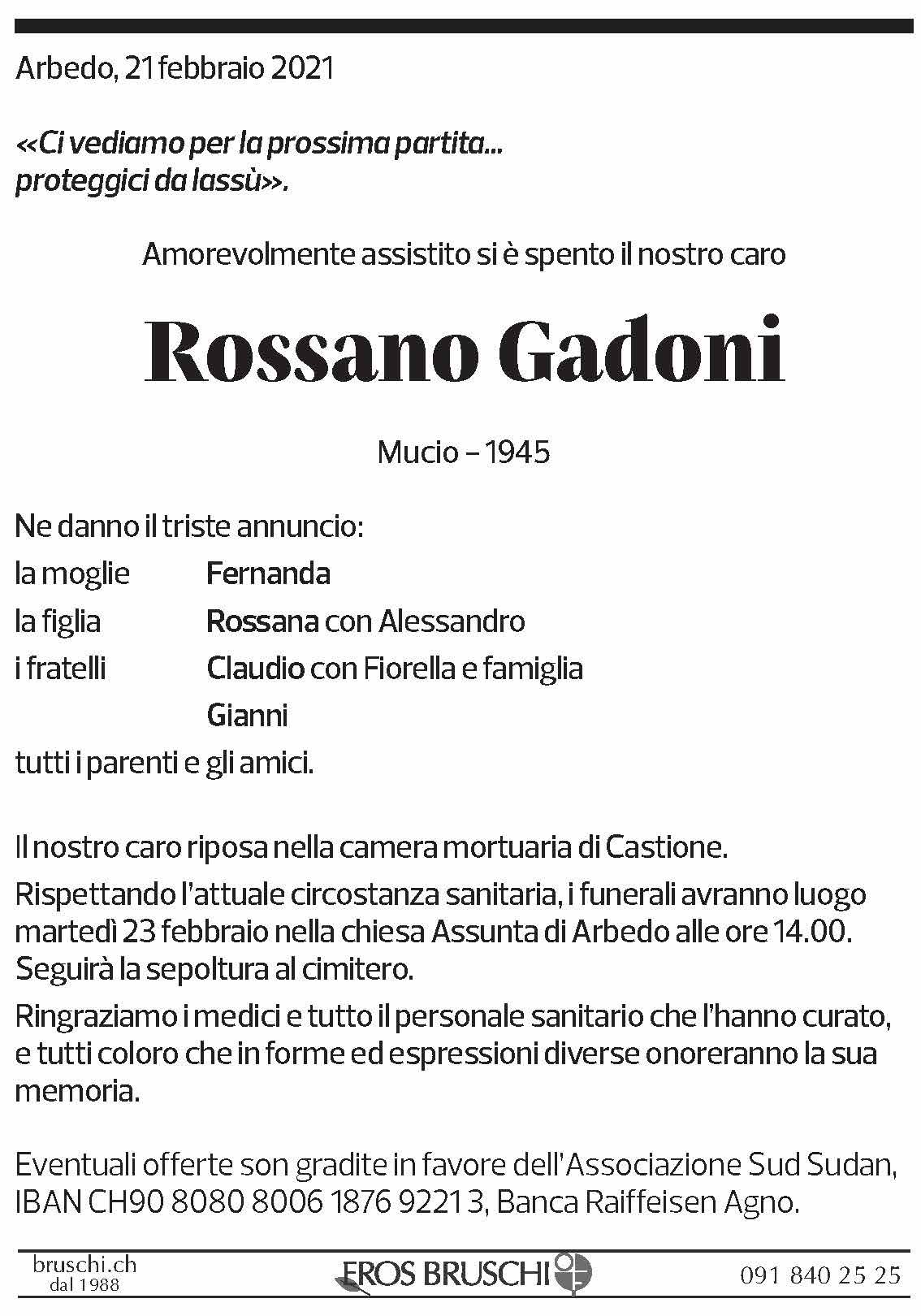 Annuncio funebre Rossano Gadoni