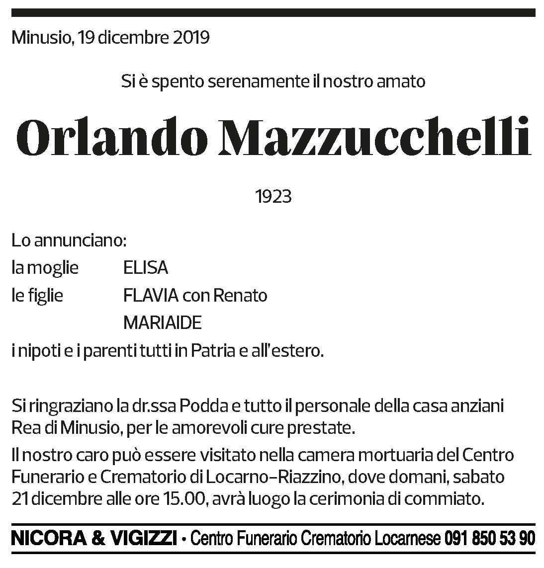 Annuncio funebre Orlando Mazzucchelli