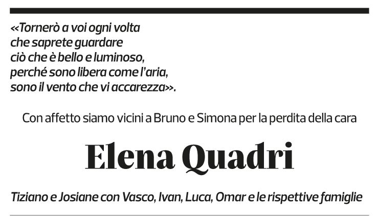 Annuncio funebre Elena Quadri-maggi