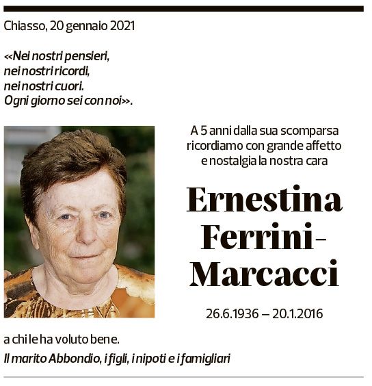 Annuncio funebre Ernestina Ferrini Marcacci