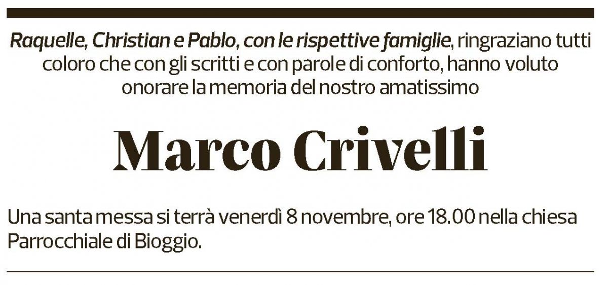 Annuncio funebre Marco Crivelli