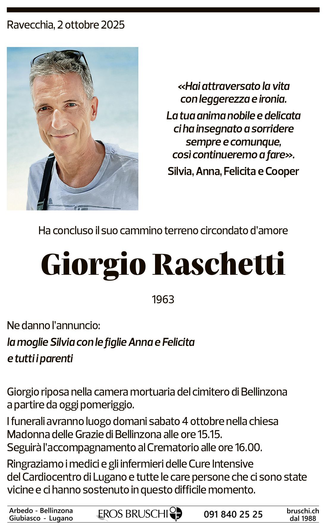 Annuncio funebre Giorgio Raschetti