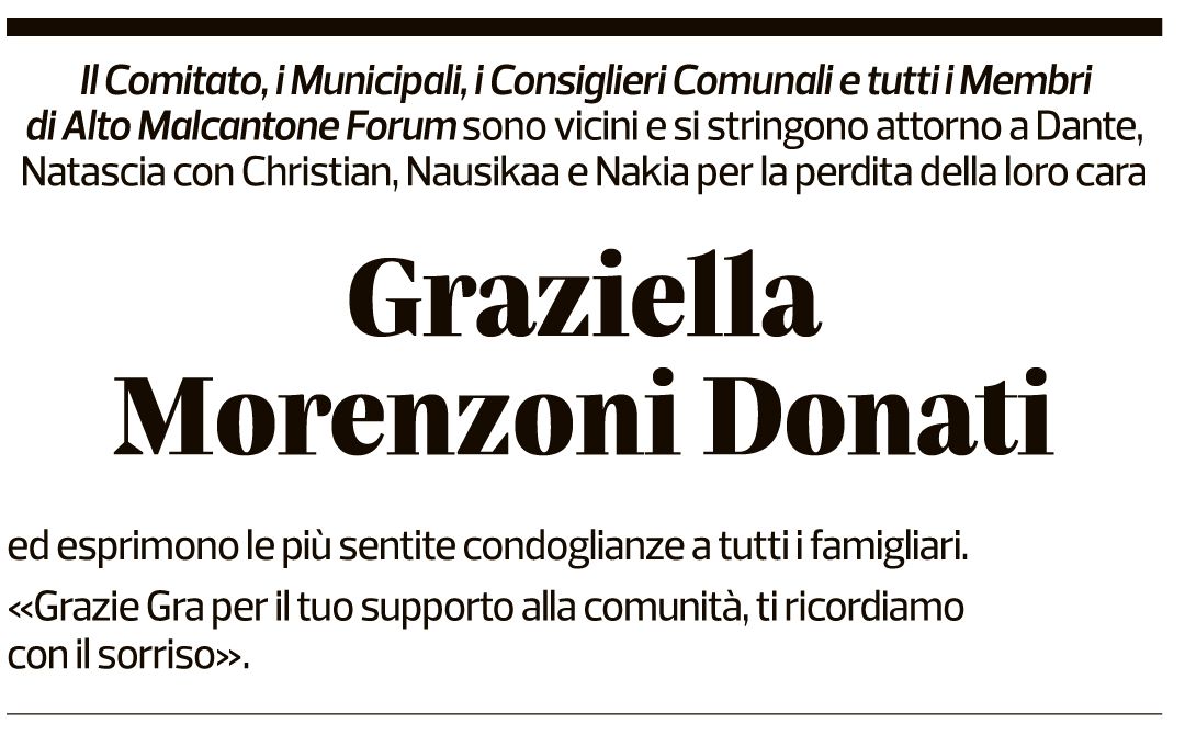 Annuncio funebre Graziella Morenzoni Donati