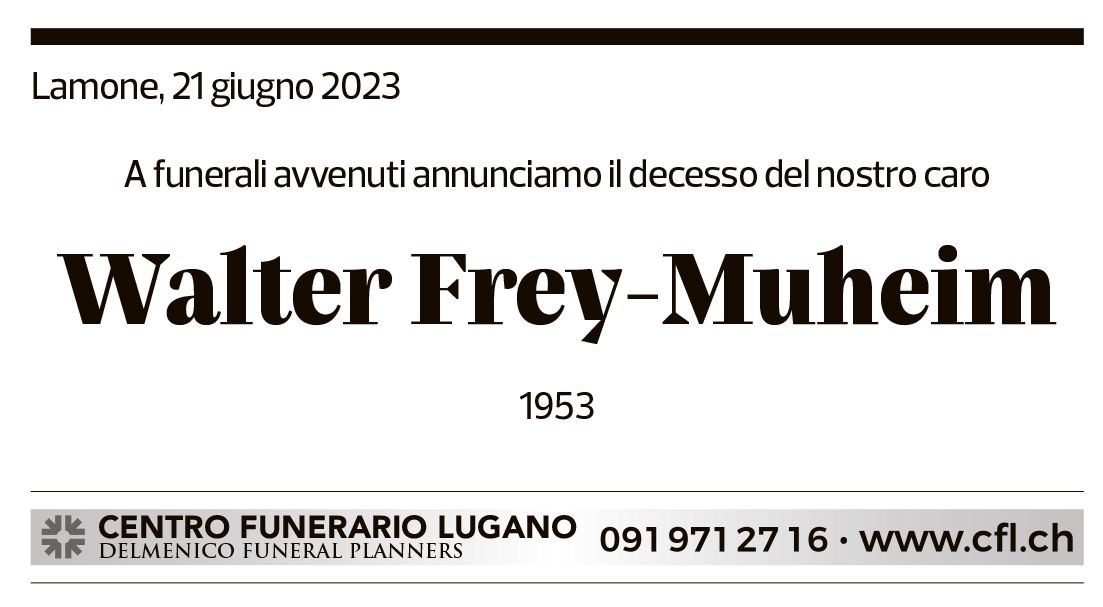 Annuncio funebre Walter Frey-muheim