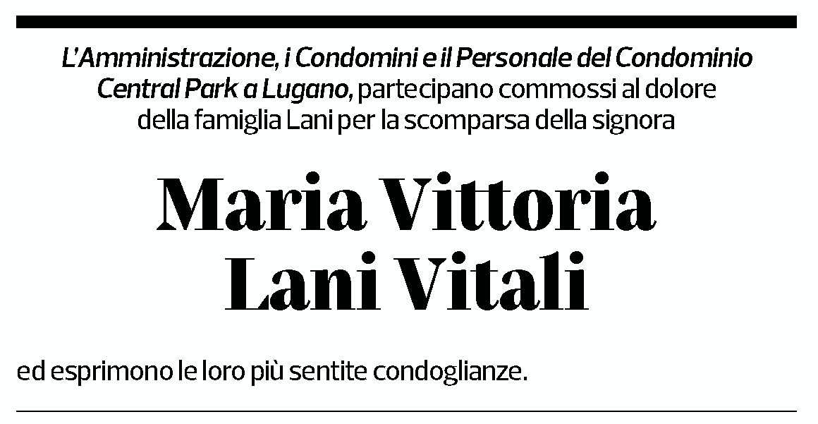 Annuncio funebre Maria Vittoria Lani Vitali