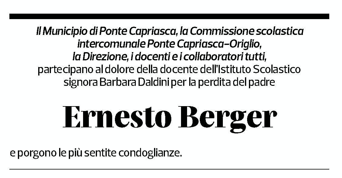 Annuncio funebre Ernesto Berger