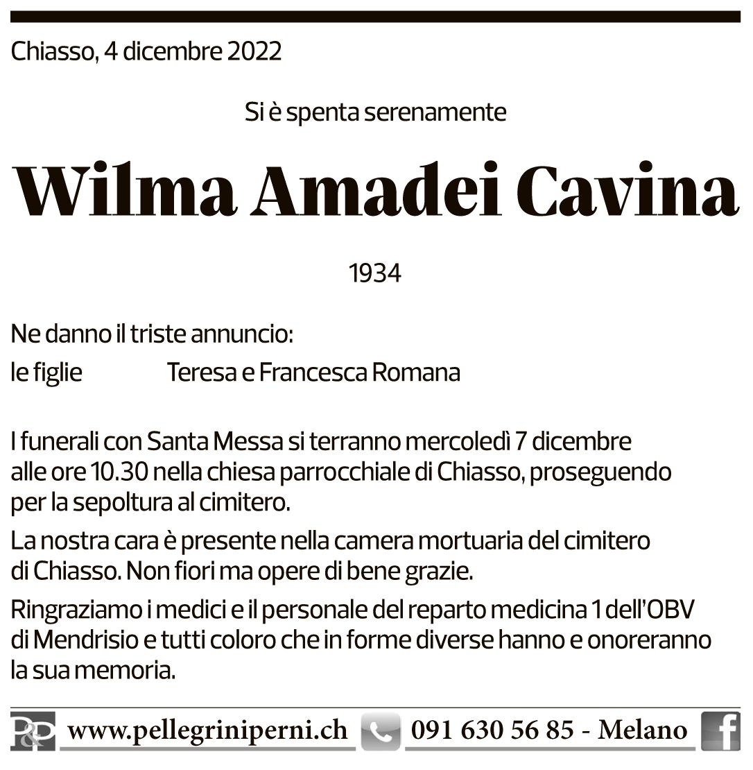 Annuncio funebre Wilma Amadei Cavina