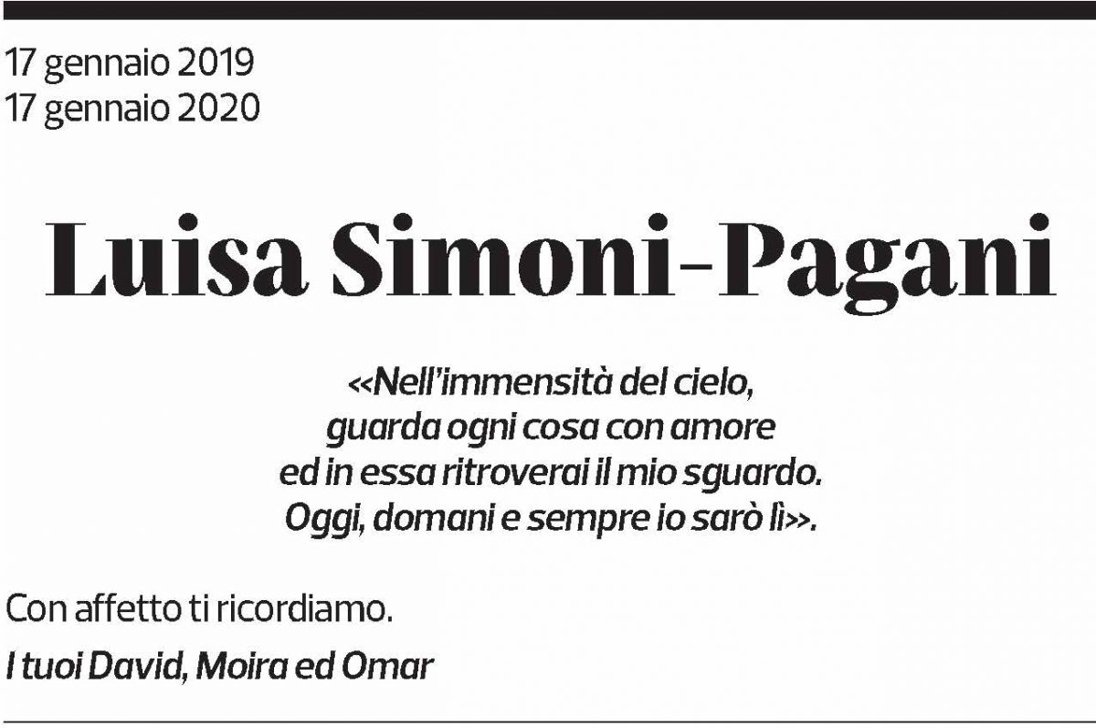 Annuncio funebre Luisa Simoni-pagani