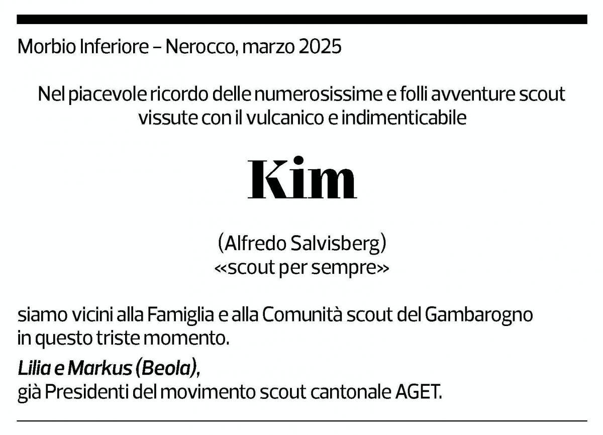 Annuncio funebre Kim 
