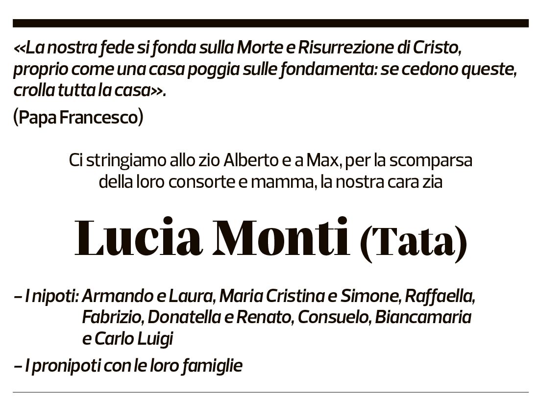 Annuncio funebre Lucia Monti