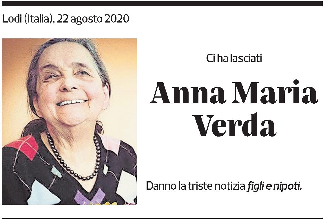 Annuncio funebre Anna Maria Verda