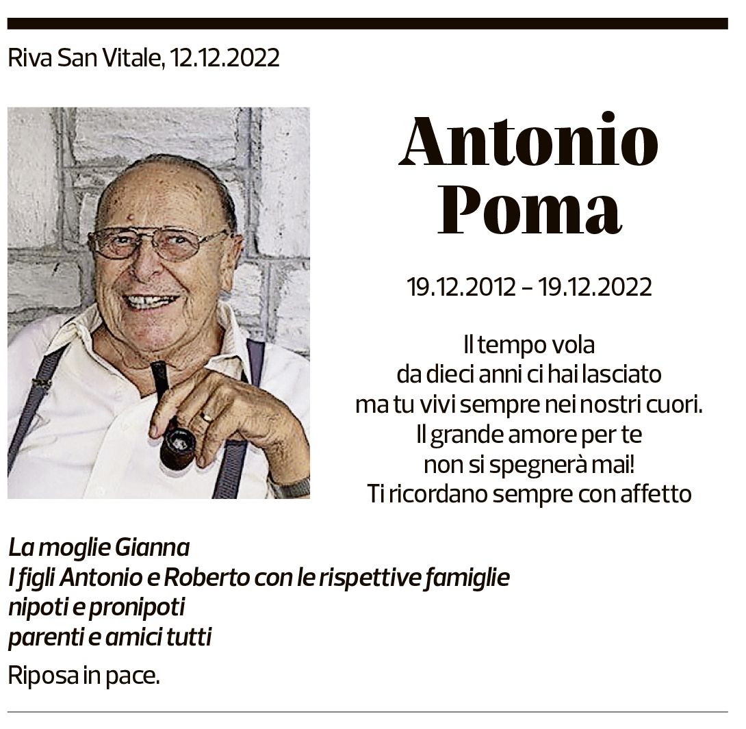 Annuncio funebre Antonio Poma