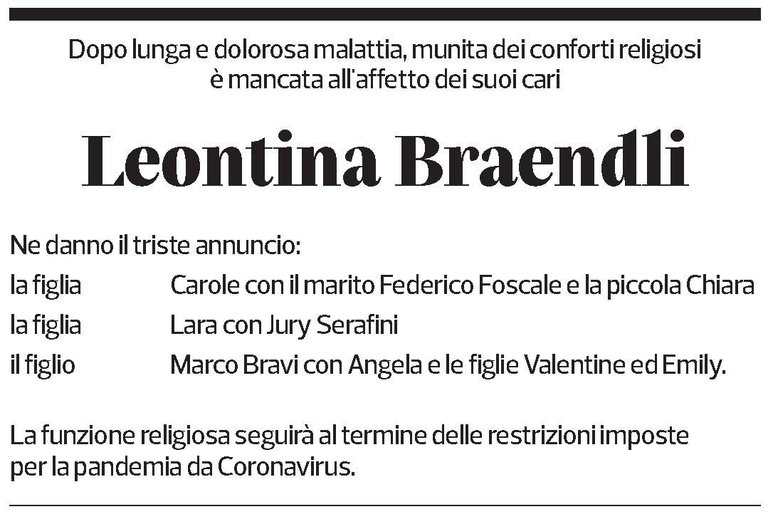 Annuncio funebre Leontida Braendli