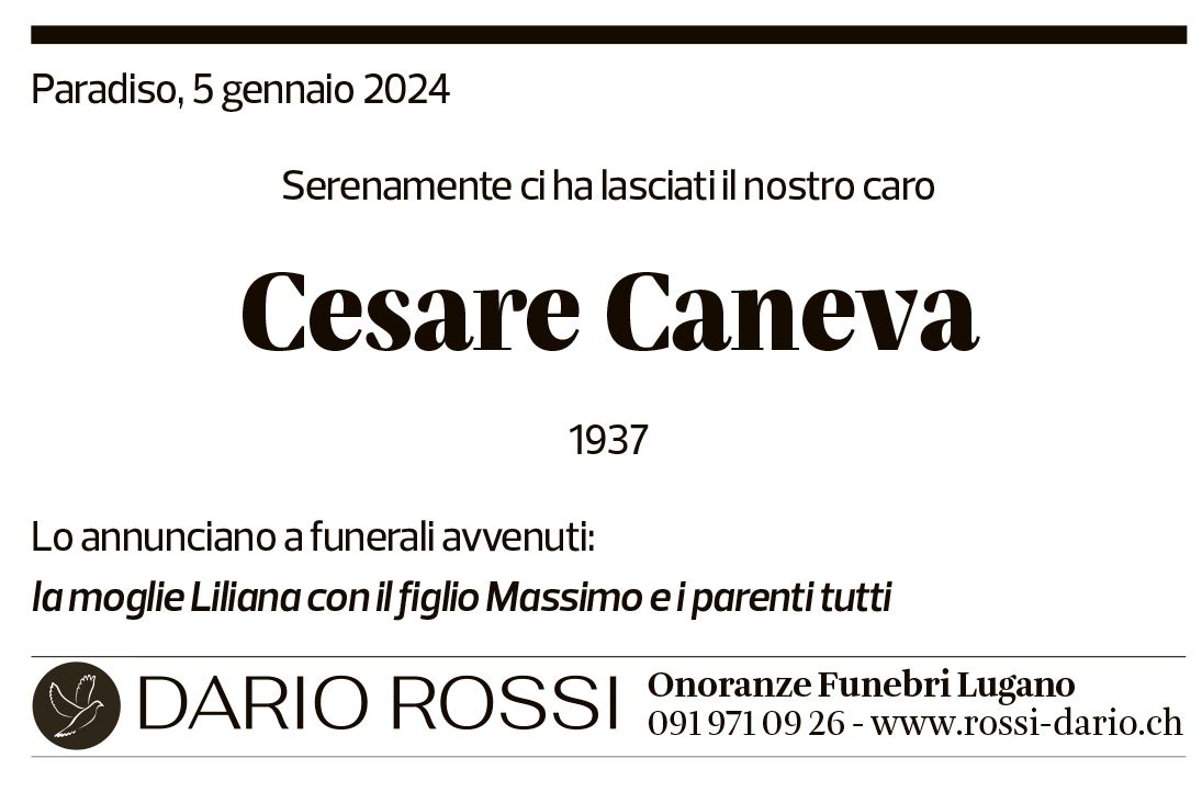 Annuncio funebre Cesare Caneva